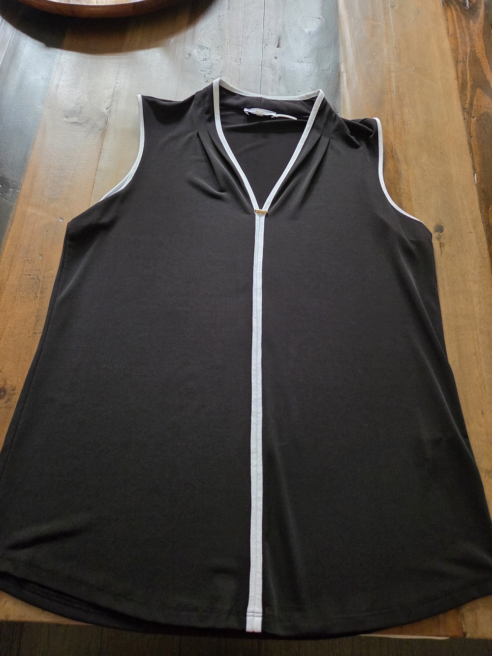 Calvin Klein Black Sleeveless V-Neck Top with White Trim